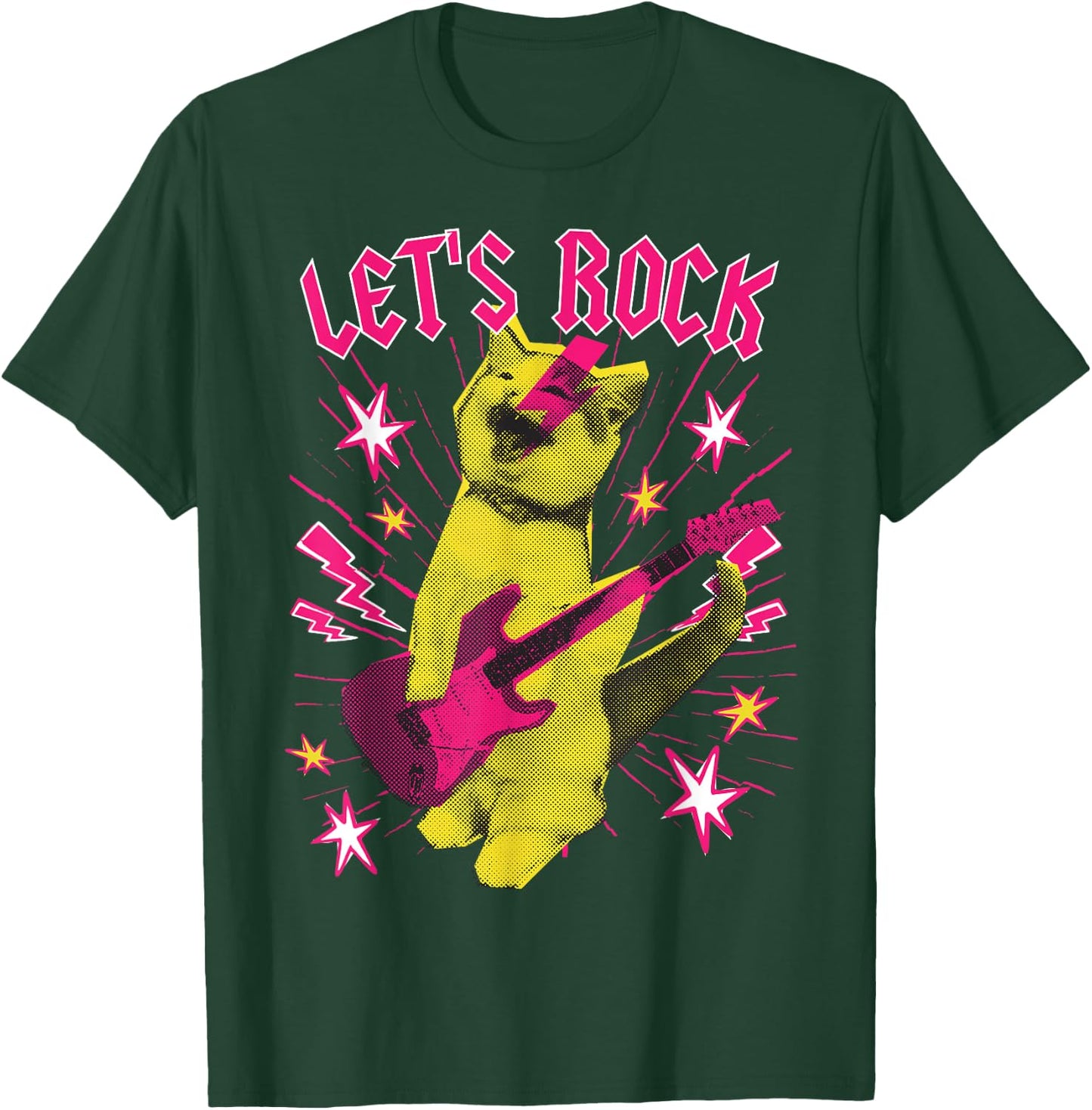80s Rock N Roll Girl Cat, Let's Rock T-Shirt - T-Shirt | Forest