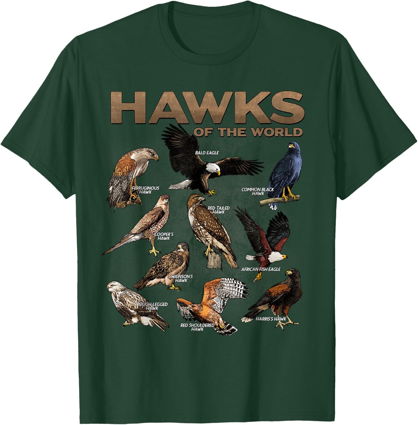 Hawks Animals of the World Educational Birds of Prey Birder T-Shirt - T-Shirt | Forest