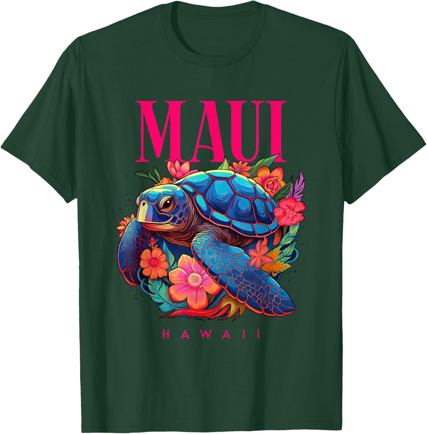 Maui Hawaii Floral Beach Turtle Souvenir Women Kids T-Shirt - T-Shirt | Forest