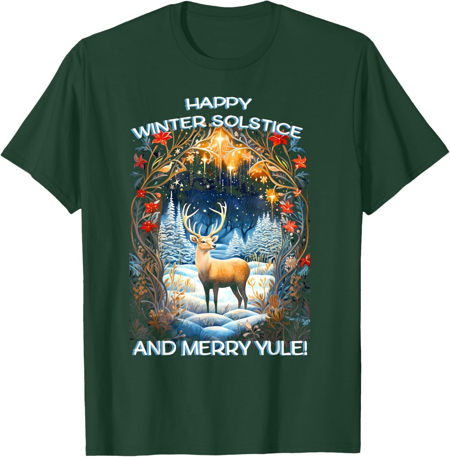 Merry Solstice Happy Yule Christmas Bird Nordic Xmas Graphic T-Shirt - T-Shirt | Forest