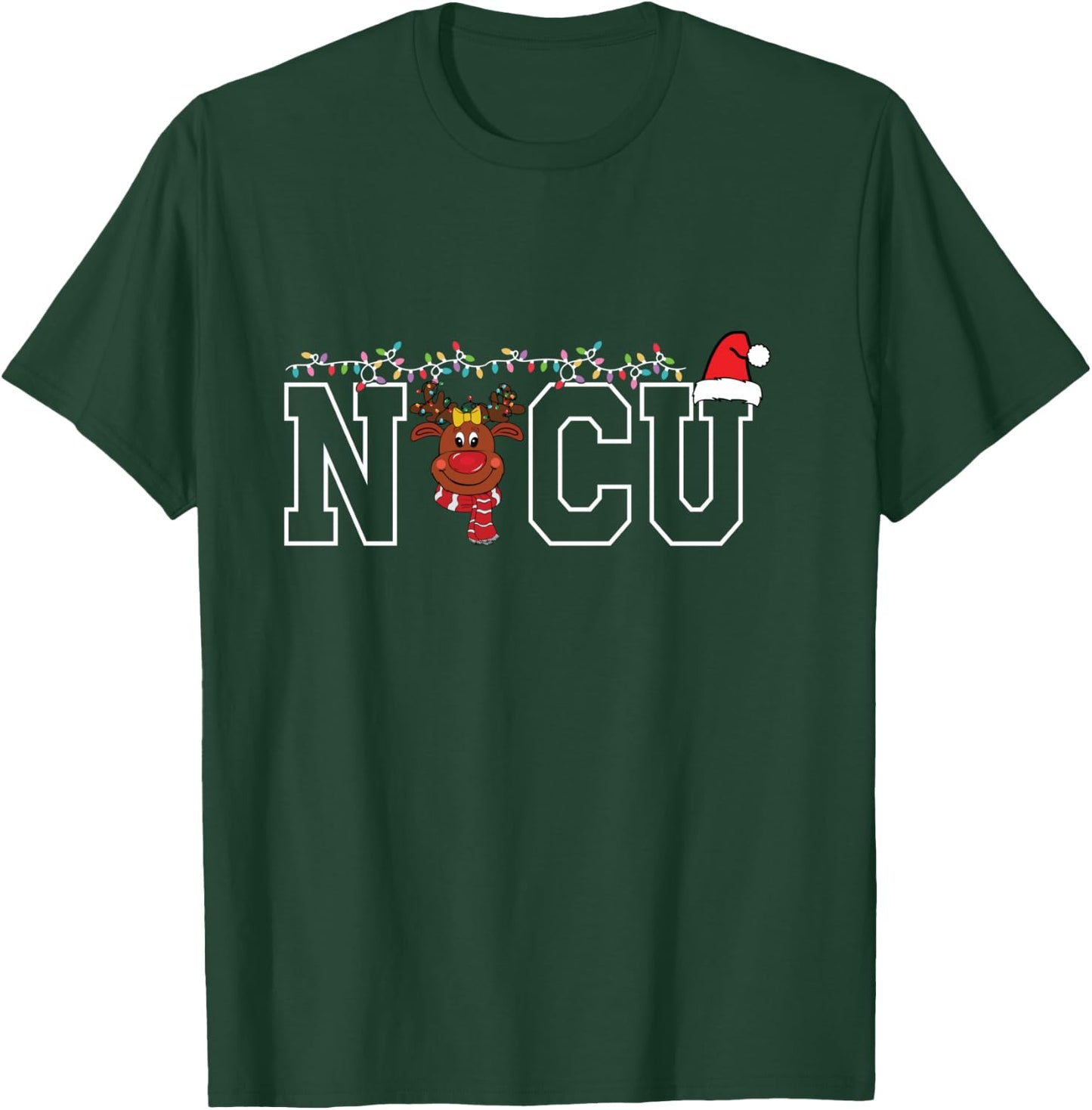 Cute Santa Hat Reindeer Christmas Light Xmas NICU Nurse Cool T-Shirt - T-Shirt | Forest