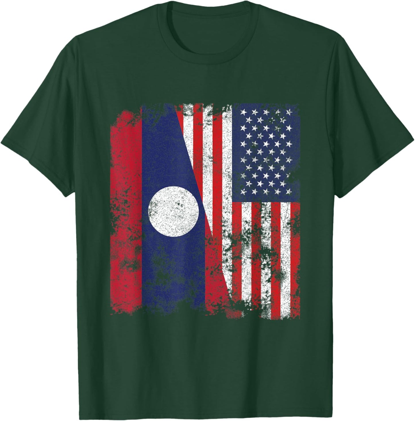 Laos USA Flag Distressed - Half American Women Kids Men T-Shirt - T-Shirt | Forest
