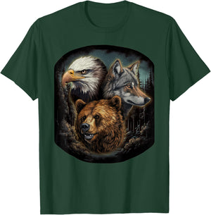 Usa Animals Bald Eagle,Grizzly Bear, Wolf Wilderness T-Shirt - T-Shirt | Forest