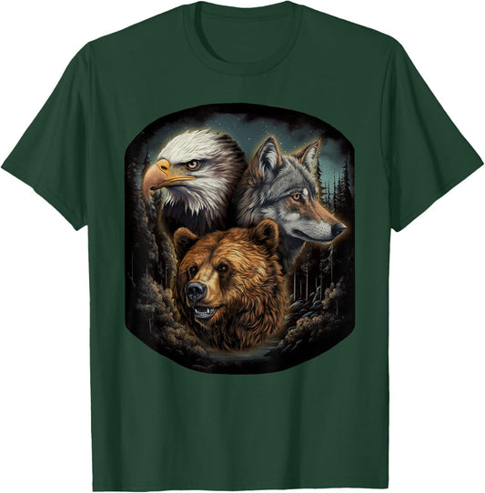 Usa Animals Bald Eagle,Grizzly Bear, Wolf Wilderness T-Shirt - T-Shirt | Forest