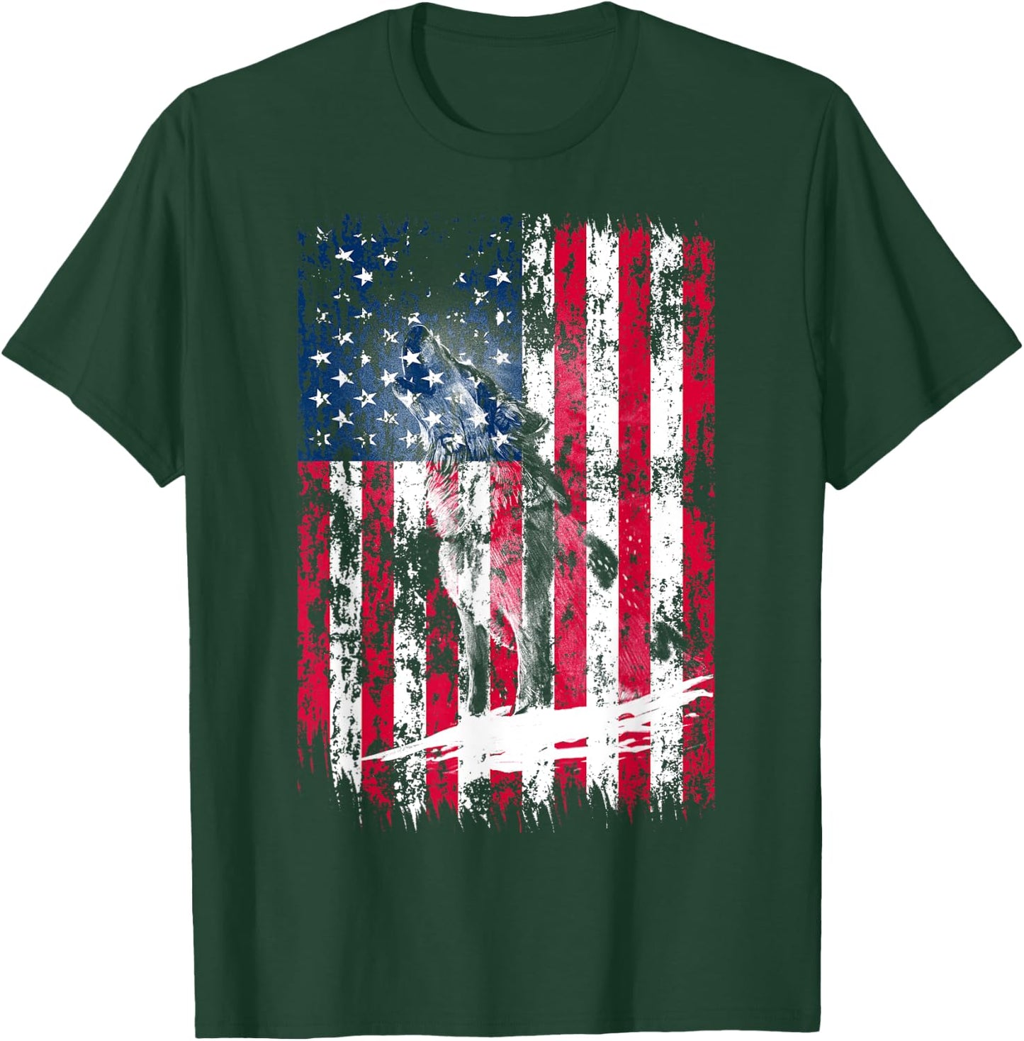 American Flag Howling Wolf Distressed Vintage Flag Men T-Shirt - T-Shirt | Forest