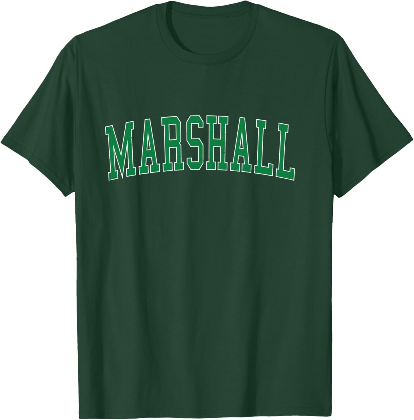 Vintage Marshall TX Distressed Green Varsity Style T-Shirt - T-Shirt | Forest