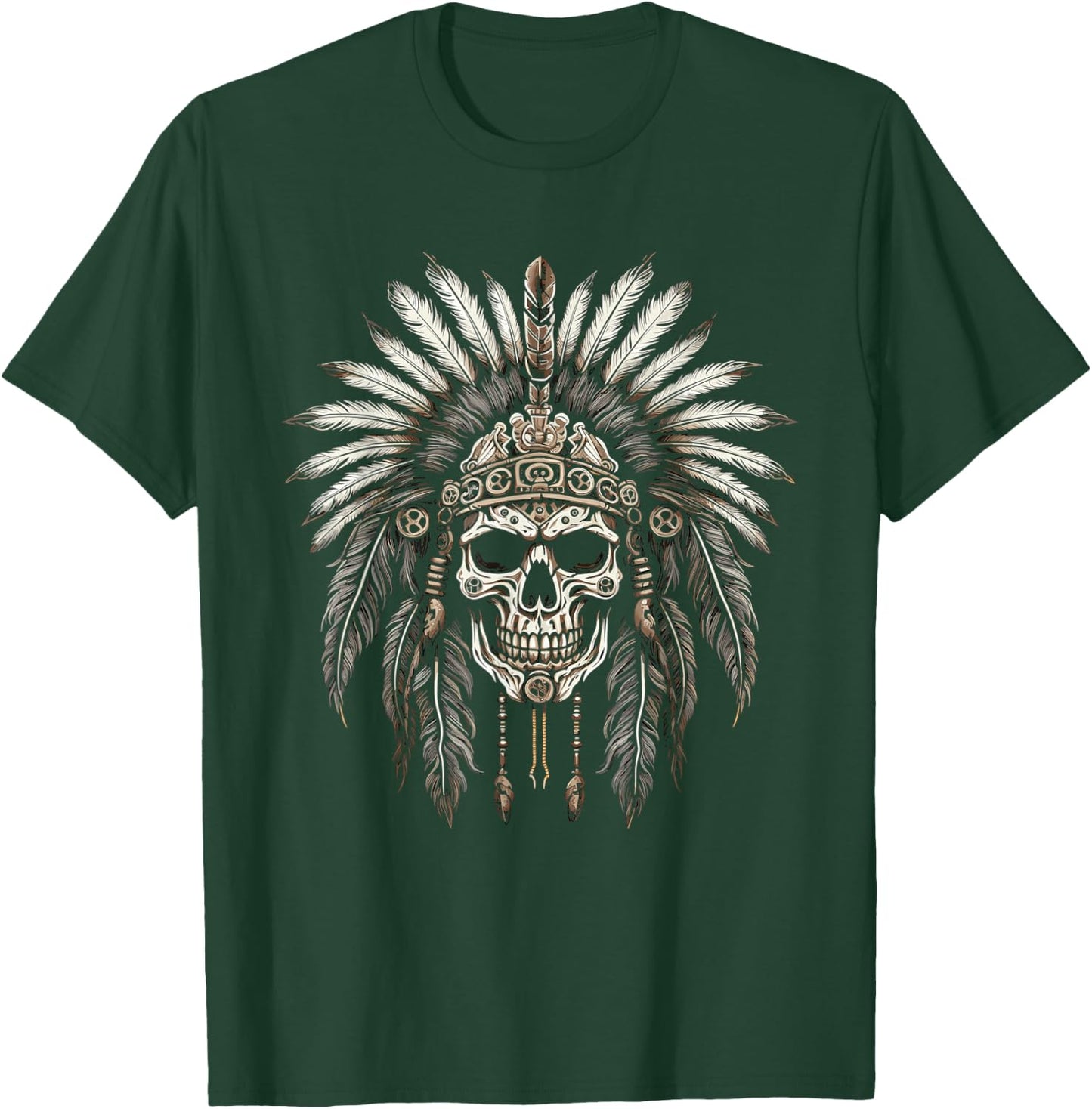 Native American Chief Skull Indian Headdress T-Shirt - T-Shirt | Forest