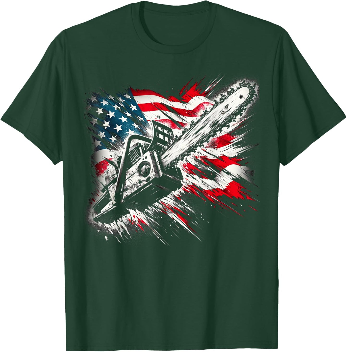 Vintage US Flag Chainsaw | Cute Woodworker Funny Logger T-Shirt - T-Shirt | Forest