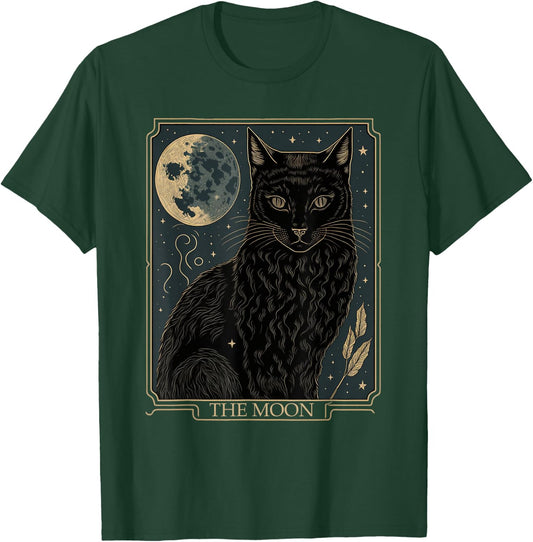 Tarot Card Crescent Moon And Cat Graphic T-Shirt - T-Shirt | Forest