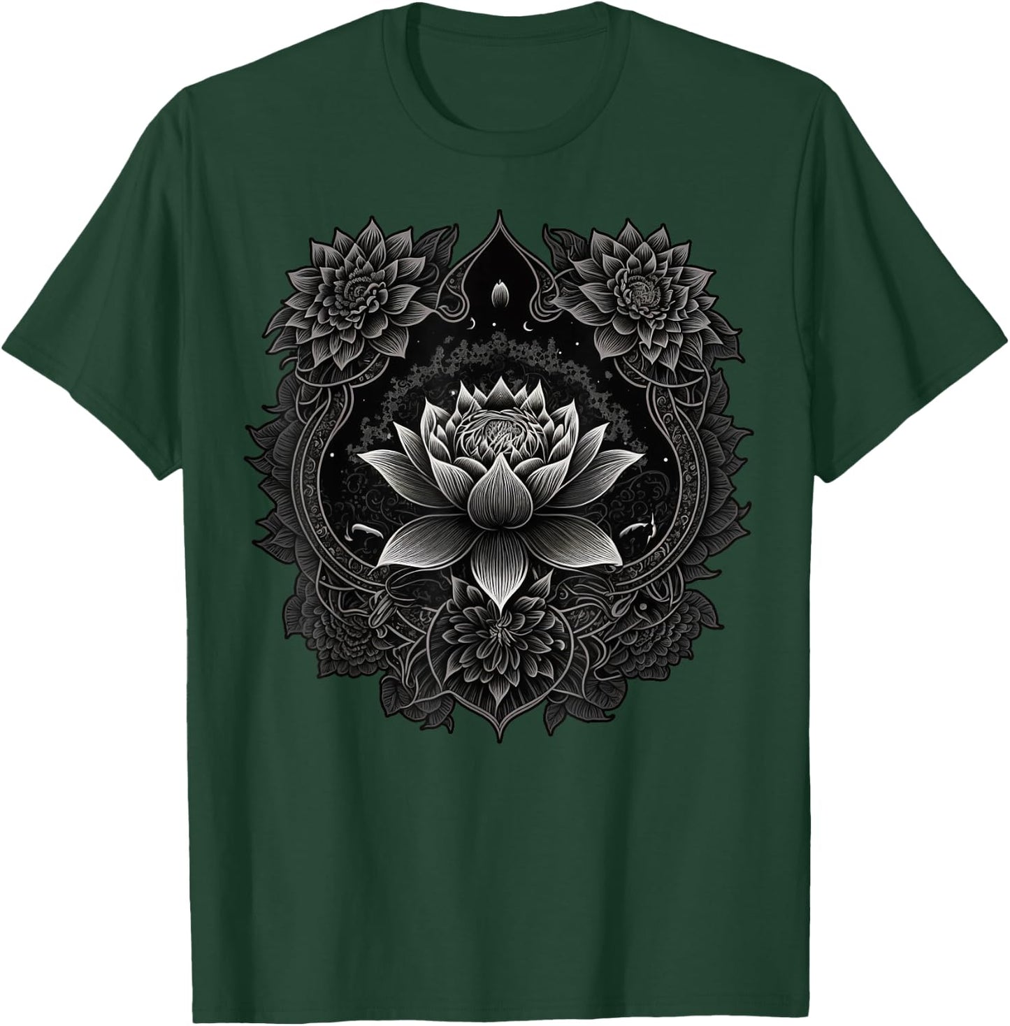 Spiritual Zen Lotus Flower on Mandala Lotus Flower T-Shirt - T-Shirt | Forest