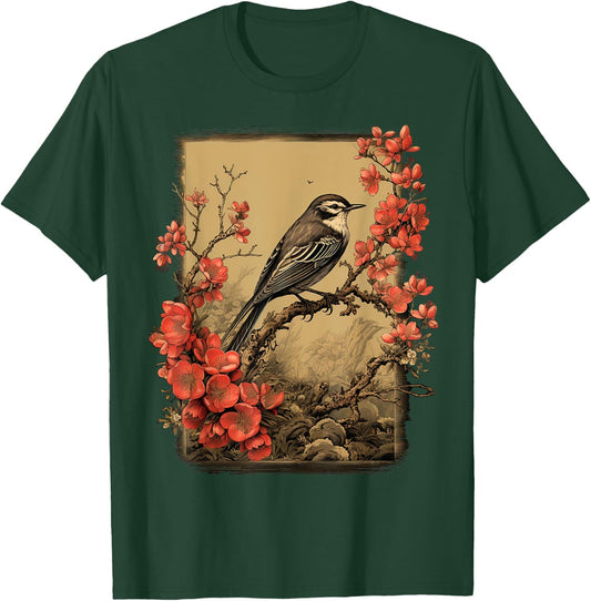 Vintage Bird and Flowers Japanese Art T-Shirt - T-Shirt | Forest