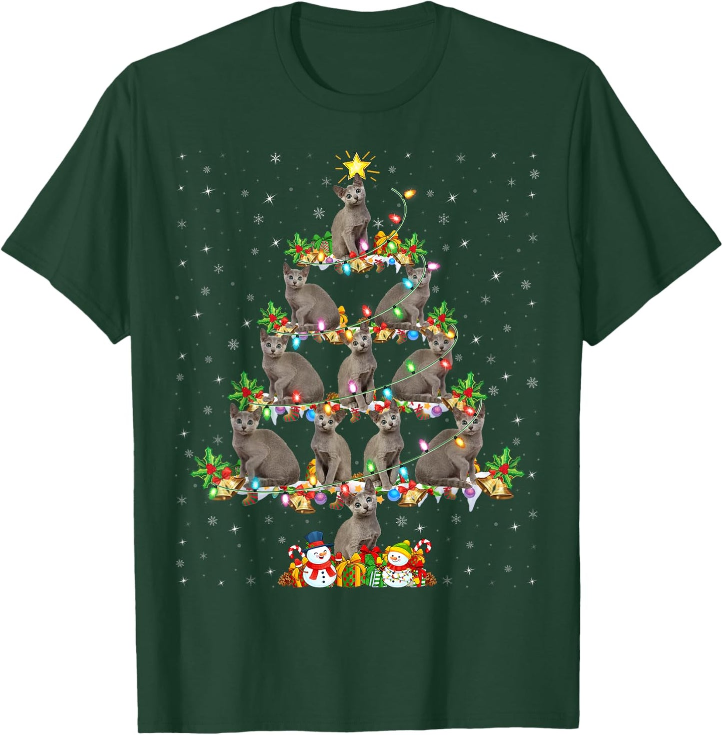 Russian Blue Cat Xmas Lights Russian Blue Cat Christmas Tree T-Shirt - T-Shirt | Forest