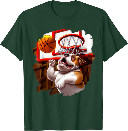 English Bulldog Playing Basketball Funny Dog Basketball Men Women Girls Kids T-Shirt - T-Shirt | Forest