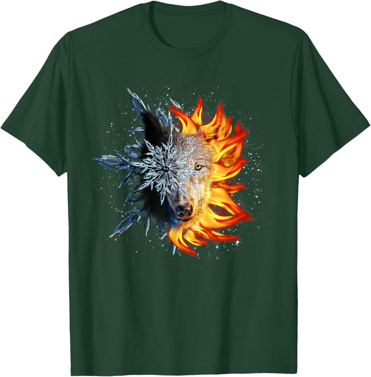 Fire and Ice Wolf, Sun and Moon Wolves T-Shirt - T-Shirt | Forest