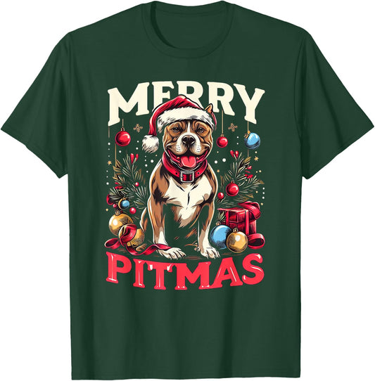 Merry Pitmas Pitbull Funny Christmas Sweater T-Shirt - T-Shirt | Forest
