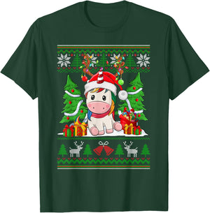Christmas Girls Xmas Unicorn Deer Ugly Christmas Sweater T-Shirt - T-Shirt | Forest