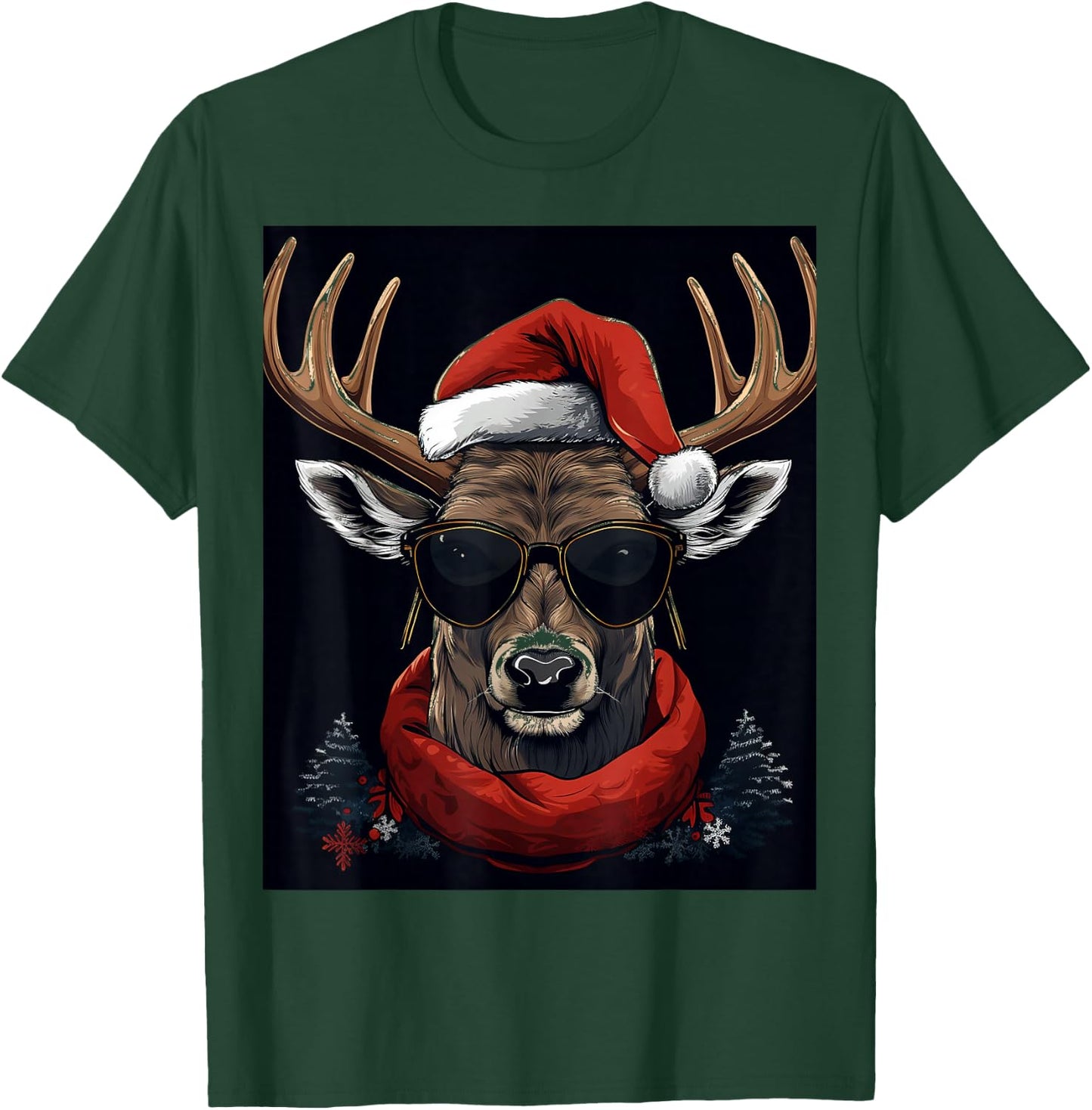 Deer Christmas Hat Shirt - X-mas Deer T-Shirt - T-Shirt | Forest