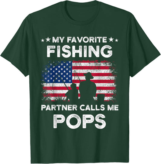 My Favorite Fishing Partner Calls Me Pops Fishing Buddy T-Shirt - T-Shirt | Forest