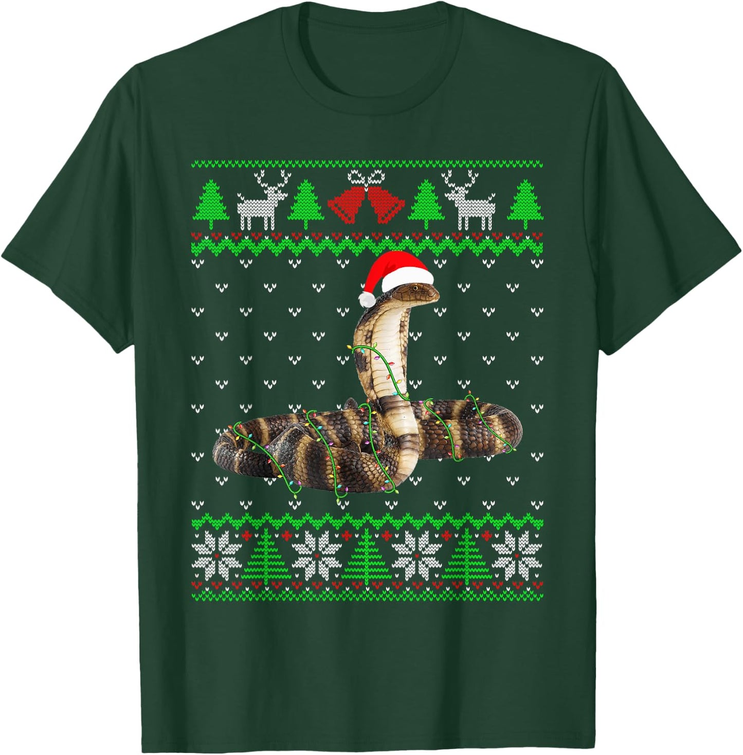 Funny Cobra Lights Ugly Sweater Christmas Tree Animals T-Shirt - T-Shirt | Forest