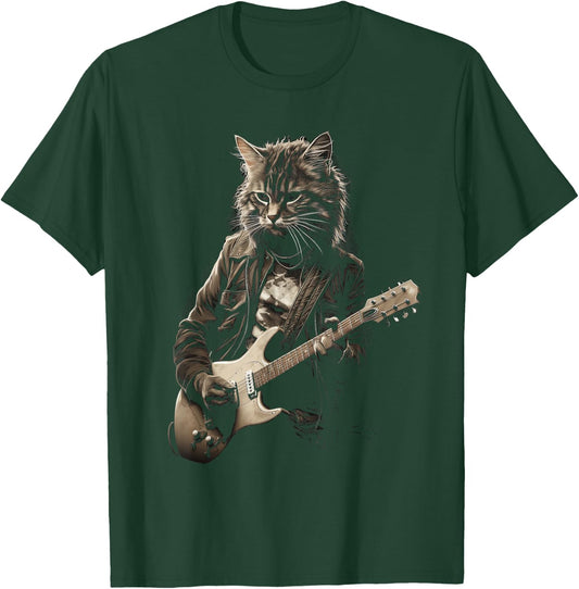 Cat Playing Bass Guitar Guitarist Rocker cool T-Shirt - T-Shirt | Forest