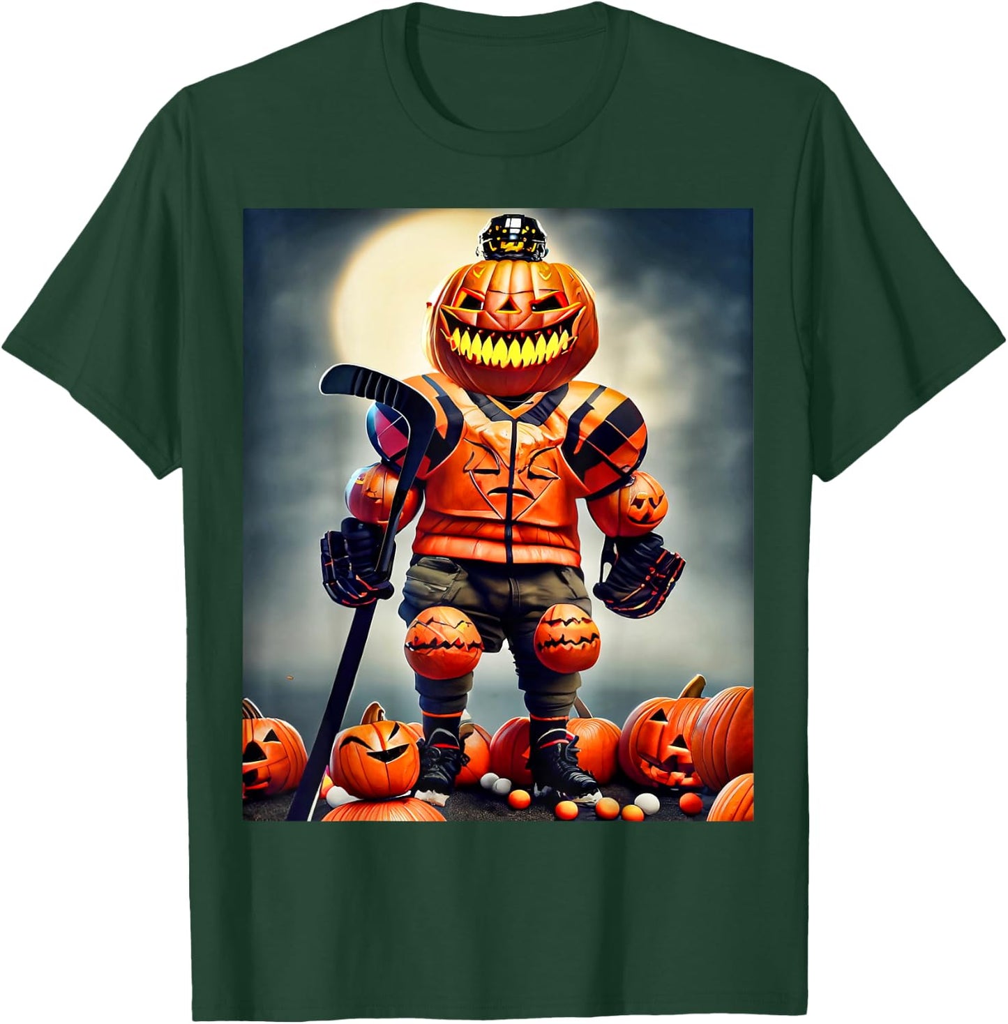 Halloween Hockey Season Pumpkin Player T-Shirt - T-Shirt | Forest