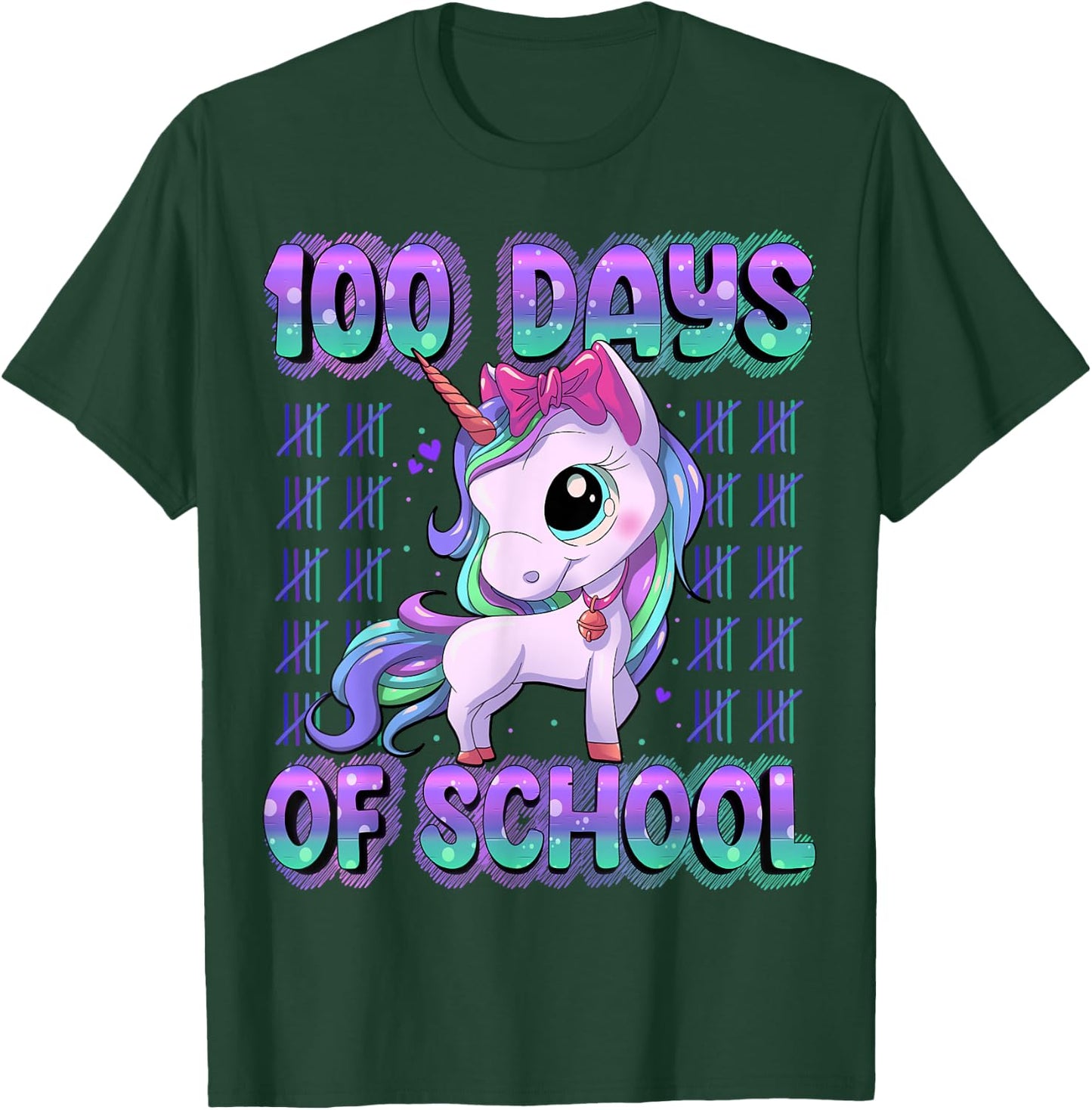 100 Magical Day of School Unicorn Shirts 100 Days Smarter Kids School Shirt Black Short Sleeve Small T-Shirt - T-Shirt | Forest