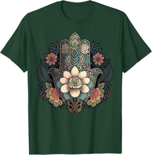 Khamsah or flower Hand of Fatima on floral Hamsa Hand T-Shirt - T-Shirt | Forest