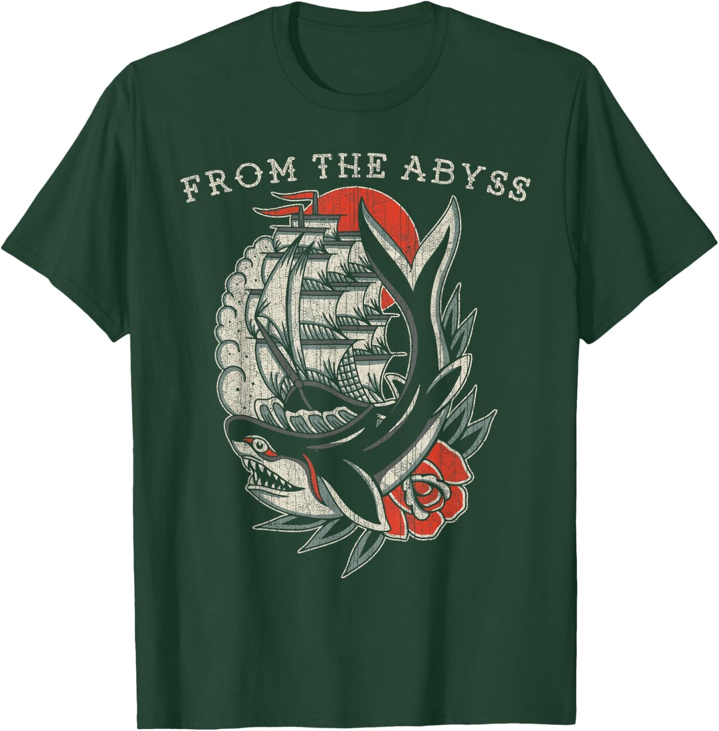 From the Abyss, Traditional Old School Ship & Shark Tattoo T-Shirt - T-Shirt | Forest