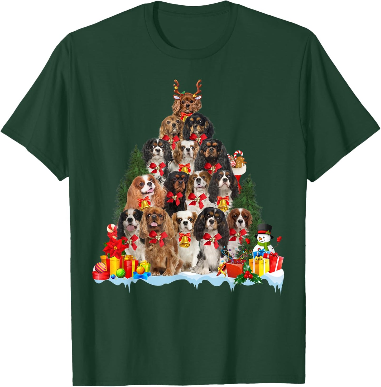 Christmas Pajama Cavalier King Charles Spaniel Xmas Tree T-Shirt - T-Shirt | Forest