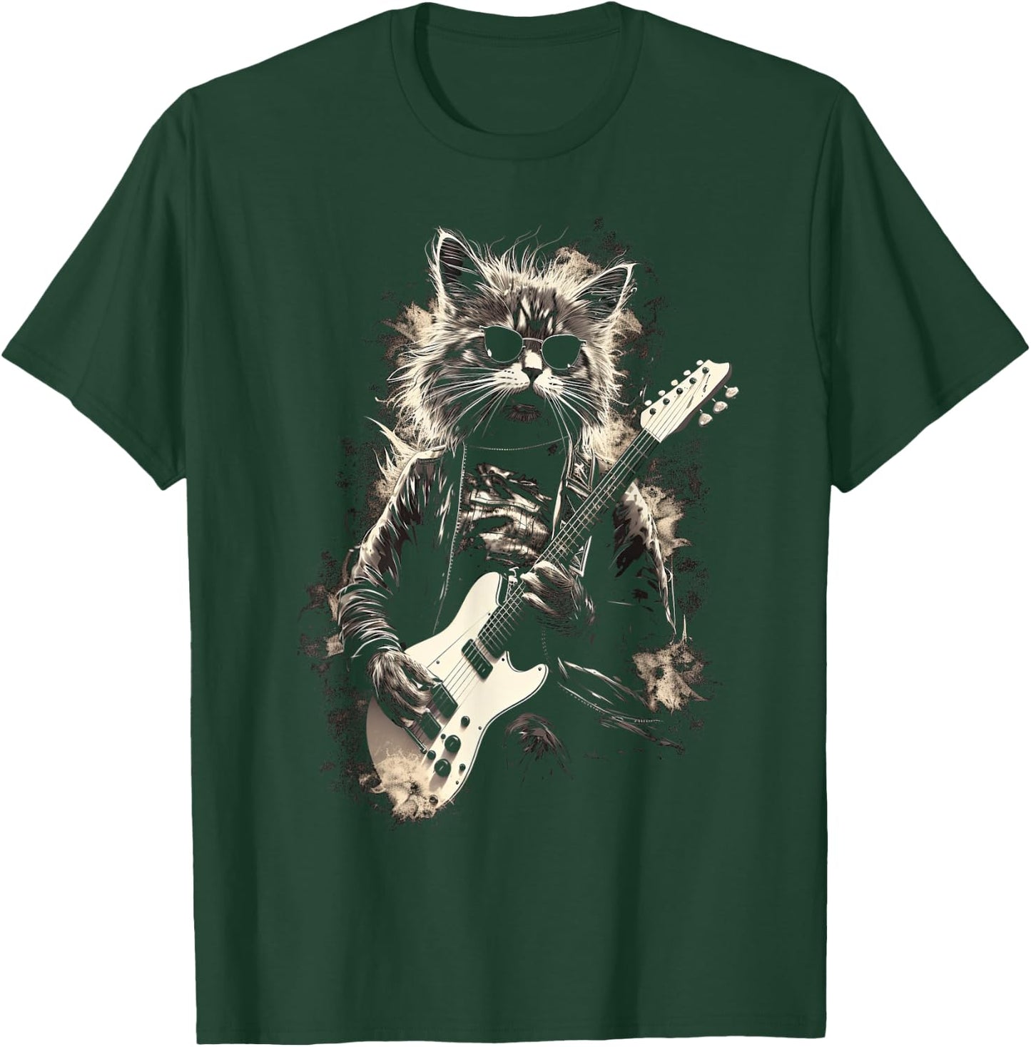 Cat Playing Bass Guitar Guitarist Rocker cool Men Women Kids T-Shirt - T-Shirt | Forest
