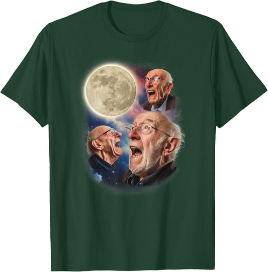 Three Grandpa Moon Old Men Howl At Moon Weird Cursed Meme T-Shirt - T-Shirt | Forest