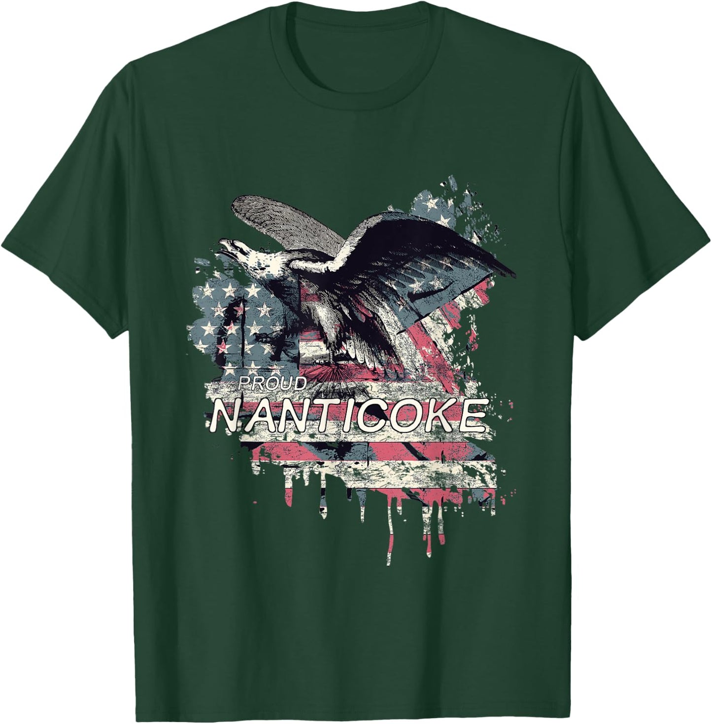 Nanticoke American Indian Tribe Old theme USA Flag Eagle Women Men T-Shirt - T-Shirt | Forest