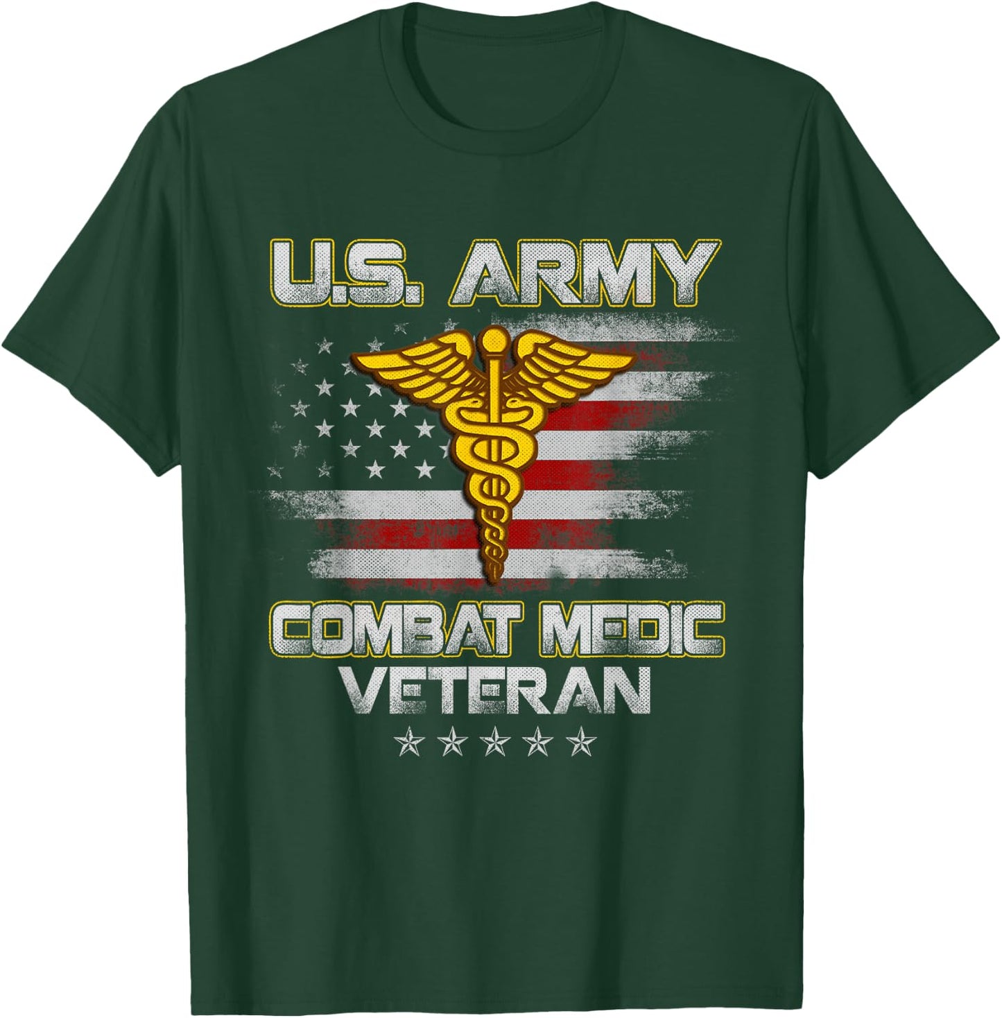 U.S Army Combat Medic Veteran Flag Vintage Medical Military T-Shirt - T-Shirt | Forest