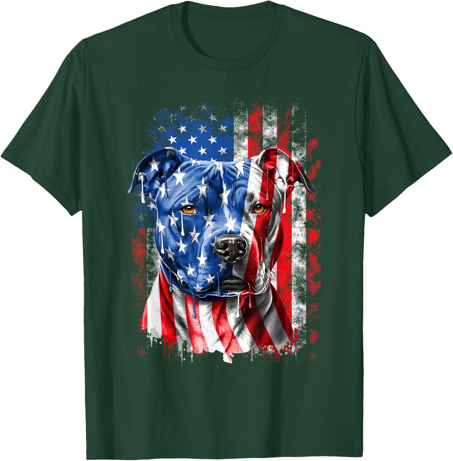 Abab Patriotic Pitbull Dog Lover Owner 4th Of July Retro Pitbull Dog & American Flag Independence Day July 4th T-Shirt - T-Shirt | Forest