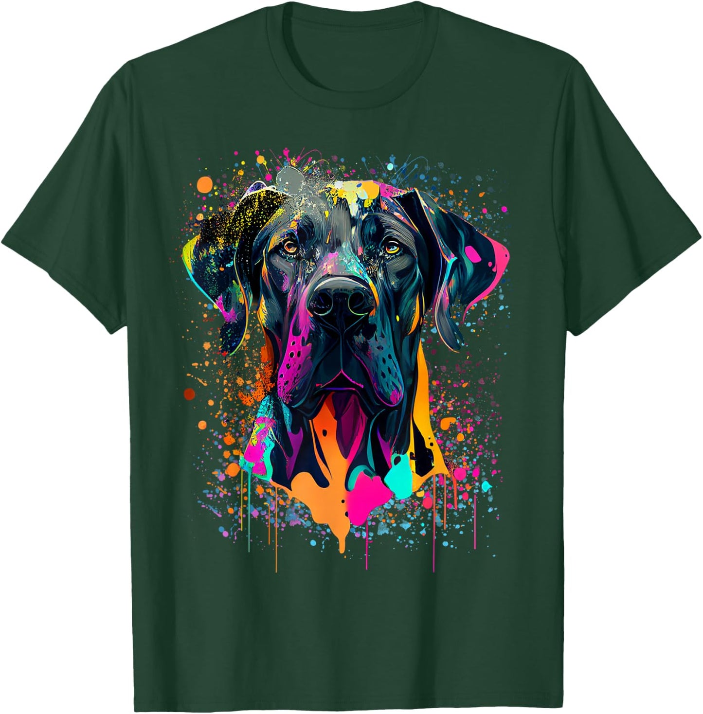 Colorful Splash Art Great Dane Portrait Puppy Owner T-Shirt - T-Shirt | Forest