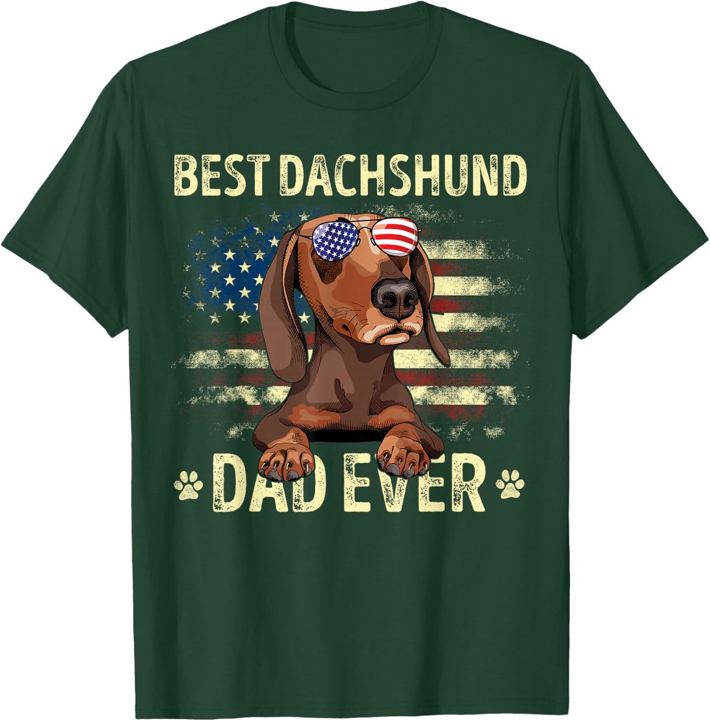 Dachshund Dad Flag American Best Dog Dad Ever Dachshund Men T-Shirt - T-Shirt | Forest