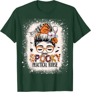 Messy Bun Spooky Practical Nurse Halloween Lpn Nurse T-Shirt - T-Shirt | Forest