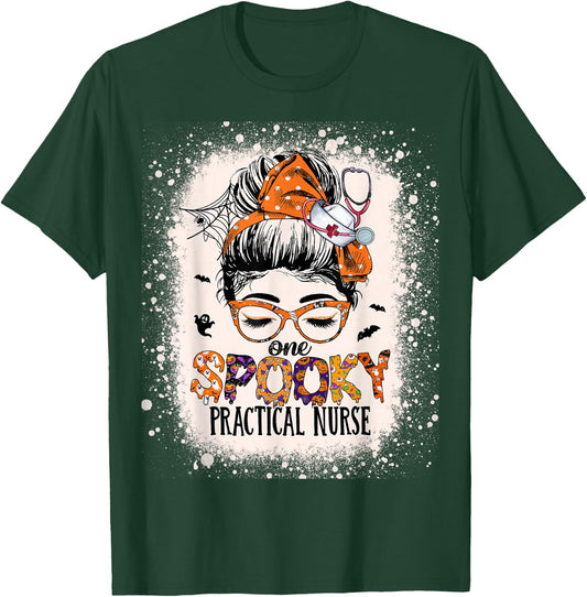 Messy Bun Spooky Practical Nurse Halloween Lpn Nurse T-Shirt - T-Shirt | Forest