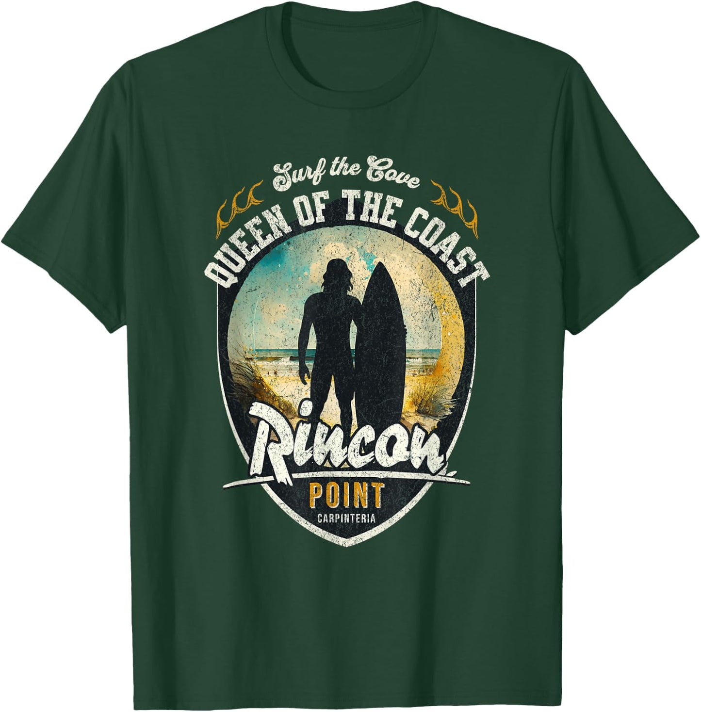 Surf the Cove Rincon Point Carpinteria Retro Beach Surfing T-Shirt - T-Shirt | Forest