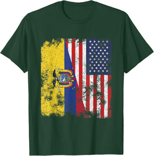 Ecuador USA Flag Distressed - Half American Women Kids Men T-Shirt - T-Shirt | Forest