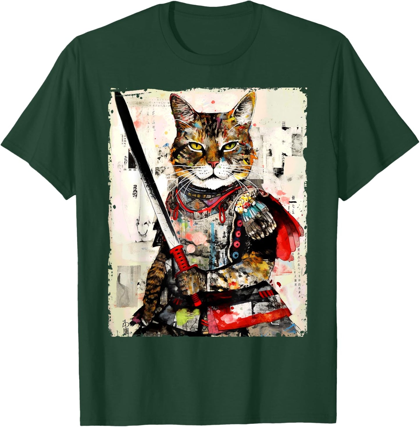 Vintage samurai cat Japanese ninja urban art graphic Men Women Girls Kids T-Shirt - T-Shirt | Forest