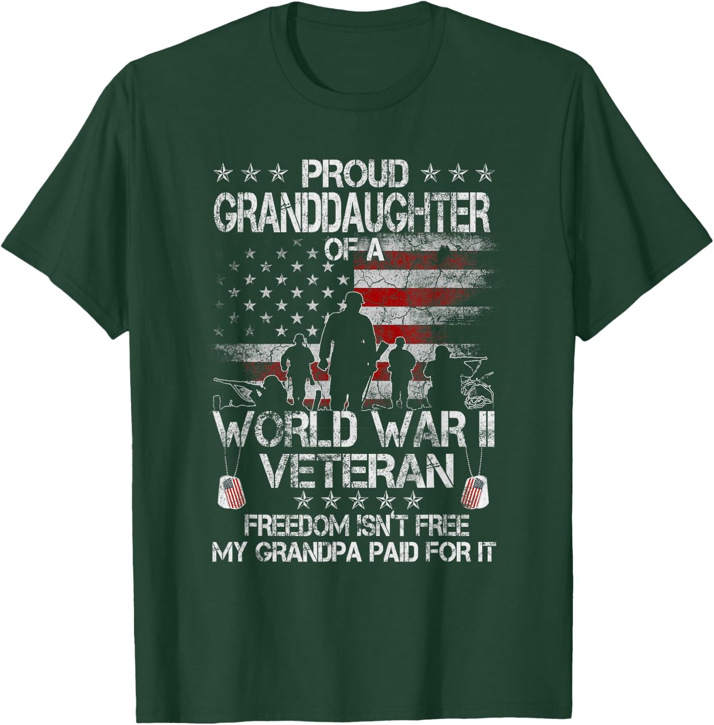 Proud Granddaughter Of A WWII Veteran US Flag Veteran Day T-Shirt - T-Shirt | Forest
