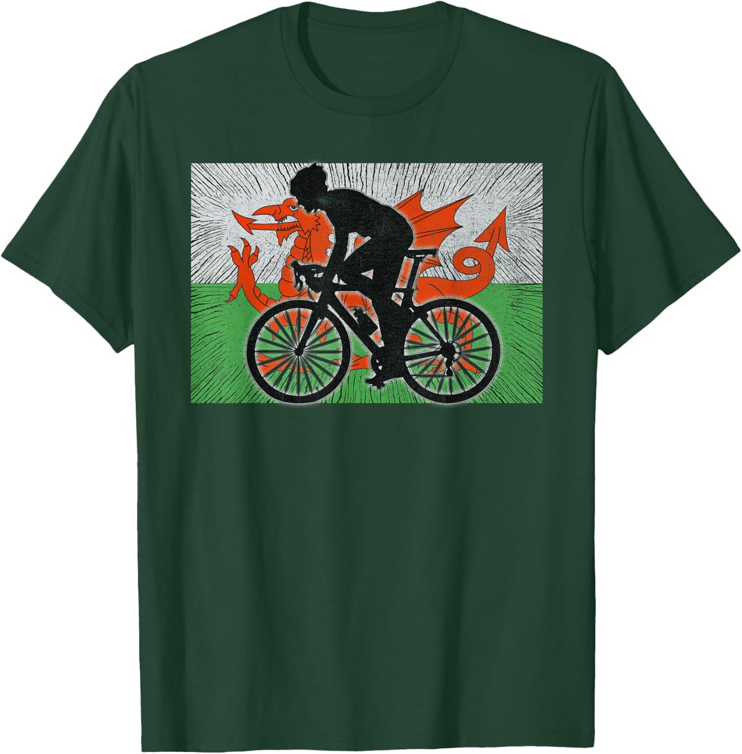 Wales Flag Bicycle Cycling T-Shirt - T-Shirt | Forest
