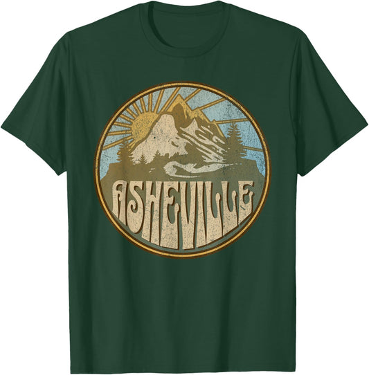 Asheville North Carolina USA Outdoor Vintage , -Adults & Kids, Grey, Small, Short Sleeve T-Shirt - T-Shirt | Forest