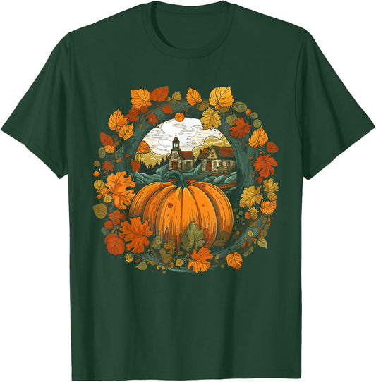 Cottagecore Pumpkins Fall Village Women's Graphic T-Shirt - T-Shirt | Forest