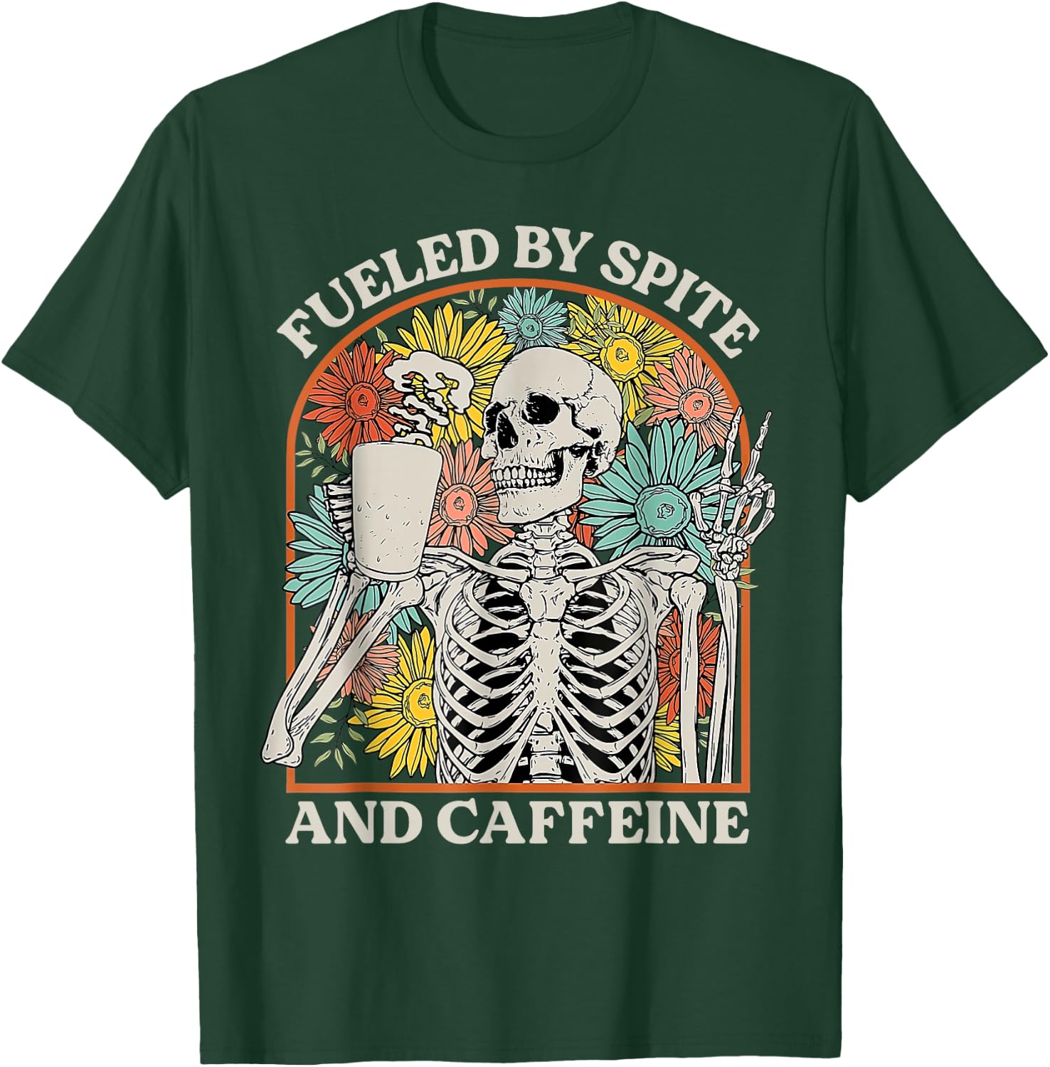 Fueled By Spite And Caffeine Skeleton Halloween Coffee T-Shirt - T-Shirt | Forest