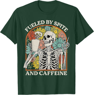 Fueled By Spite And Caffeine Skeleton Halloween Coffee T-Shirt - T-Shirt | Forest