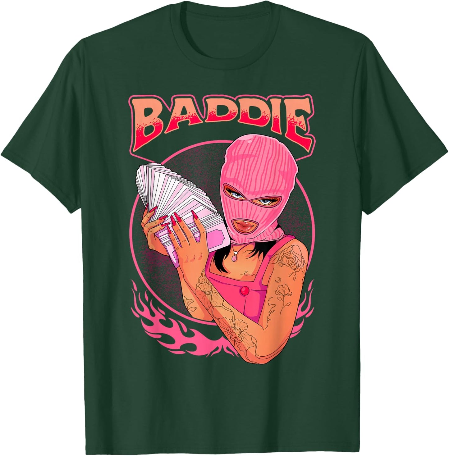 Baddie Bad Girl Stack of Cash Pink Style Sassy Character T-Shirt - T-Shirt | Forest