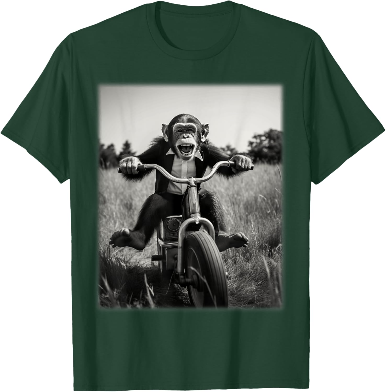 Funny Cute Monkey Chimp Riding Vintage Bicycle Men Woman T-Shirt - T-Shirt | Forest