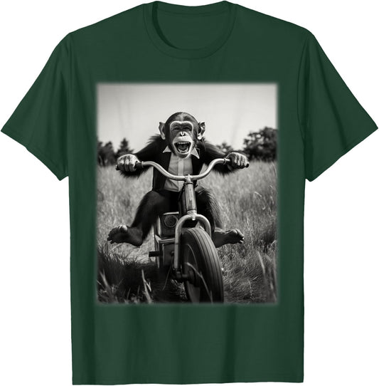 Funny Cute Monkey Chimp Riding Vintage Bicycle Men Woman T-Shirt - T-Shirt | Forest
